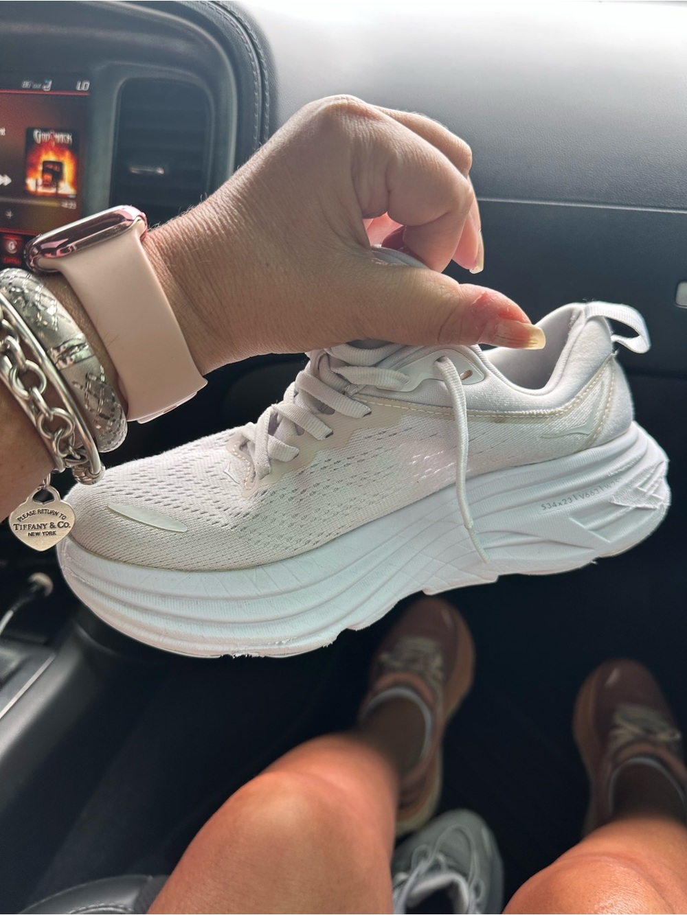 Hoka Women's White Athletic Running Shoe with Thick Cushion - Picture 3 of 4